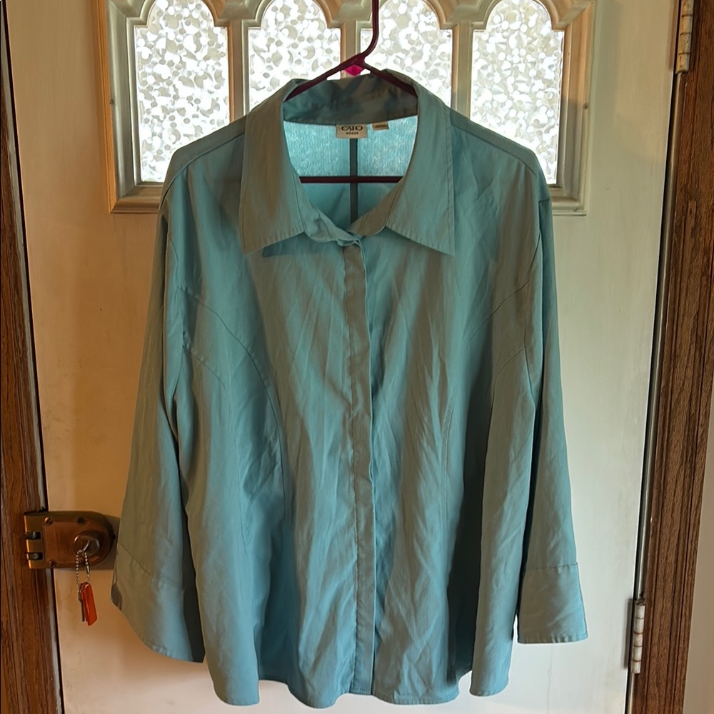 Cato Green Boxy Button Down Shirt with Notched Collar